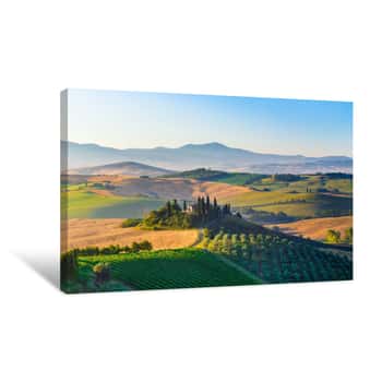Image of Scenic Tuscany Landscape At Sunrise, Val D\'Orcia, Italy Canvas Print