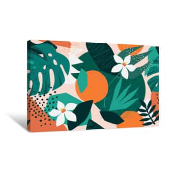 Image of Collage Contemporary Floral Seamless Pattern  Modern Exotic Jungle Fruits And Plants Illustration In Vector Canvas Print