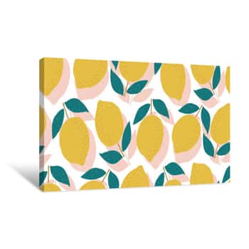 Image of Vector Seamless Lemon Pattern, Summer Fruit Design Canvas Print