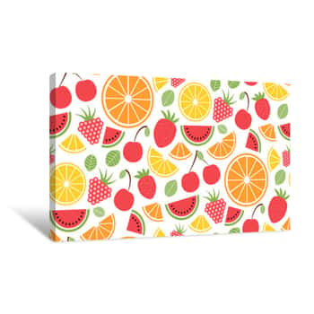 Image of Colorful Vector Summer Seamless Pattern With Fruits Illustration Isolated On White Background Canvas Print