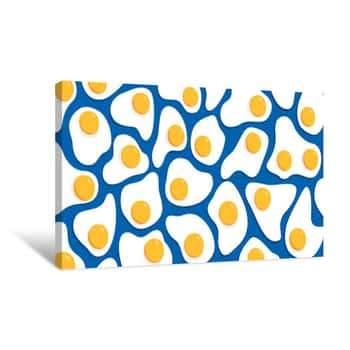 Image of Many Fried Eggs On A Blue Background, The Food In The Flat Style, Abstract Vector Design Pattern Canvas Print