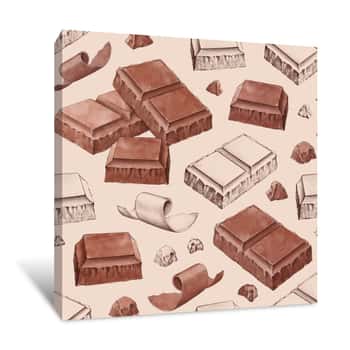 Image of Hand Drawn Illustrations Of Chocolate Bar  Seamless Pattern Canvas Print