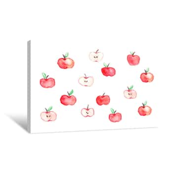 Image of Pattern Of Cute Watercolor Red Apples Canvas Print