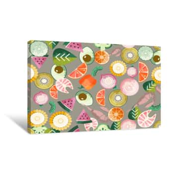 Image of Food Seamless Pattern  Good For Leaflets, Cards, Posters, Prints, Menu, Booklets Canvas Print