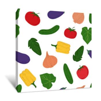 Image of Hand Drawn Vegetables Seamless Pattern  Healthy Food Backdrop Canvas Print