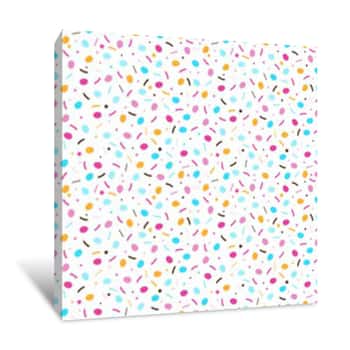 Image of Easter White Seamless Pattern With Little Eggs And Colorful Sprinkles Isolated On Black Background Canvas Print