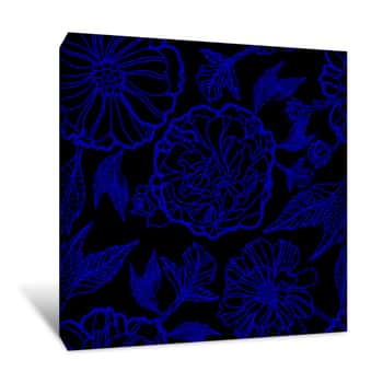 Image of Bold Outlined Florals Wallpaper Canvas Print