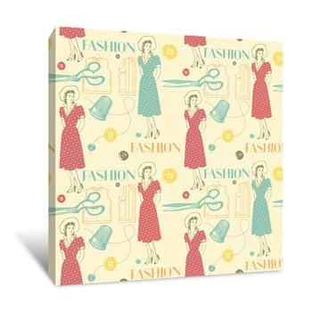 Image of Sewing Fashion Wallpaper Canvas Print
