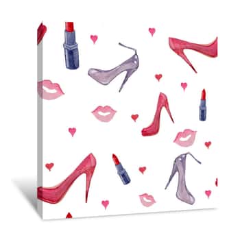 Image of Heel And Lipstick Fashion Wallpaper Canvas Print