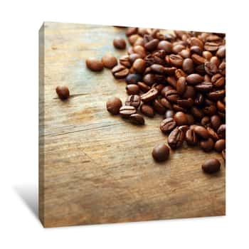 Image of Coffee Beans on Wood Canvas Print