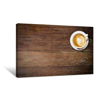 Image of Latte Coffee On Wood With Space Canvas Print