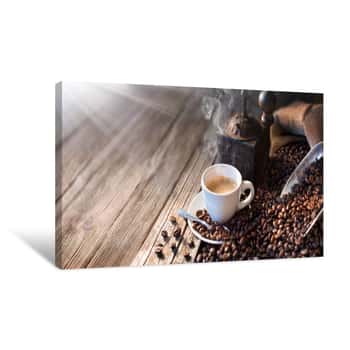 Image of The Good Morning Begins With A Good Coffee - Morning Light Illuminates The Traditional Espresso Canvas Print