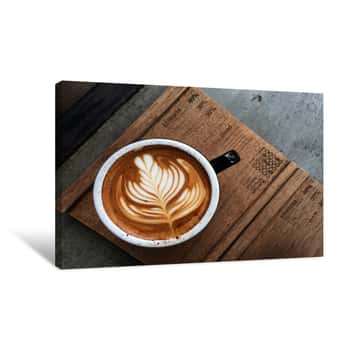 Image of Nice Texture Of Latte Art On Hot Latte Coffee Canvas Print