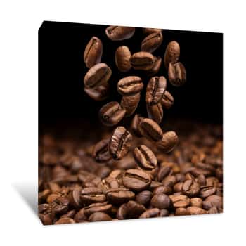 Image of Falling Coffee Beans On Dark Background, Close-up Canvas Print
