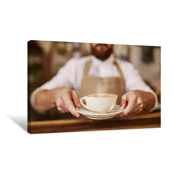 Image of Barista Serving Cup Of Fresh Coffee For You Canvas Print