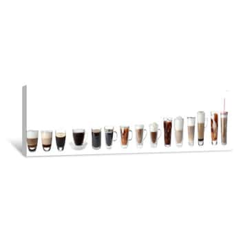 Image of Set With Different Types Of Coffee Drinks On White Background Canvas Print