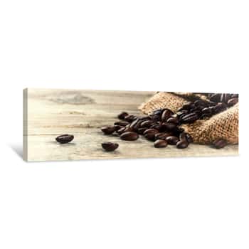 Image of Roasted Coffee Beans On Old Wood Background Canvas Print
