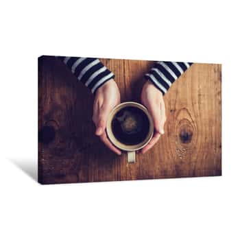 Image of Lonely Woman Drinking Coffee In The Morning Canvas Print