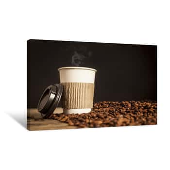 Image of Paper Cup Of Coffee On Black Background Canvas Print