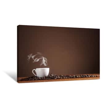 Image of Coffee On A Brown Background With Copy Space Canvas Print