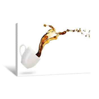 Image of Coffee Spilling Out Of A Cup Isolated On White Background Canvas Print