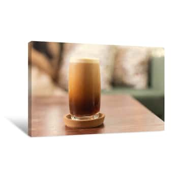 Image of Cold Brew Or Nitro Coffee Drink In The Glass With Bubble Foam Canvas Print