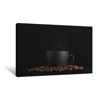 Image of Black Cup Of Coffee Against Black Background Canvas Print