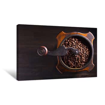 Image of Close-up Of Old Coffee Grinder And Roasted Coffee Beans Canvas Print