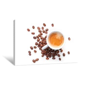 Image of Small Espresso Cup With Coffee Beans Isolated On White Canvas Print