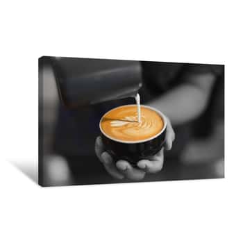 Image of Cup Of Coffee Latte Art In Coffee Shop Canvas Print