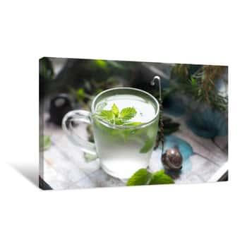 Image of Mint Tea With Fresh Mint Leaves Canvas Print