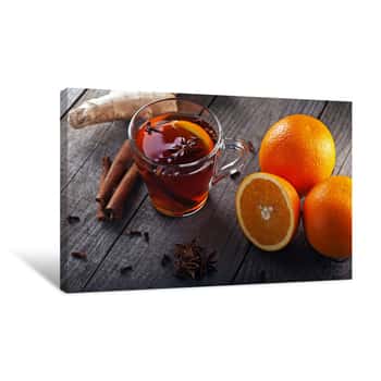 Image of Hot Tea With Spices And Oranges Canvas Print