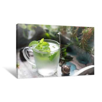Image of Mint Tea With Fresh Mint Leaves Canvas Print