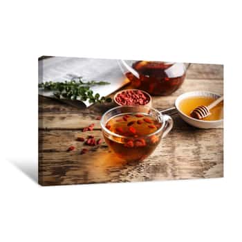 Image of Composition With Goji Tea On Wooden Table Canvas Print