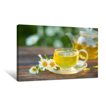 Image of Green Tea With Chamomile In Cup Canvas Print