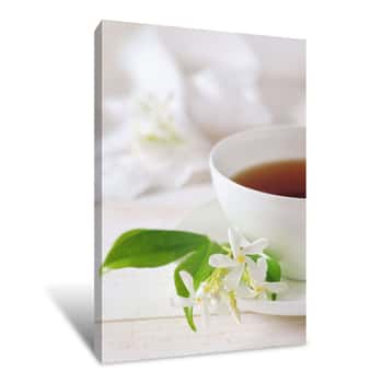 Image of Jasmine Tea In A White Bone China Cup On White Background Canvas Print