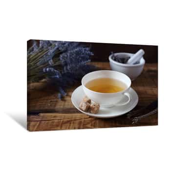 Image of Aromatic Lavender Tea And Bunch Of Dry  Lavender Canvas Print