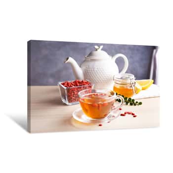 Image of Composition With Goji Tea On Wooden Table Canvas Print