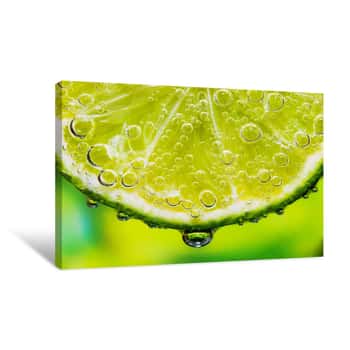 Image of Lemon Slice with Bubbles Canvas Print