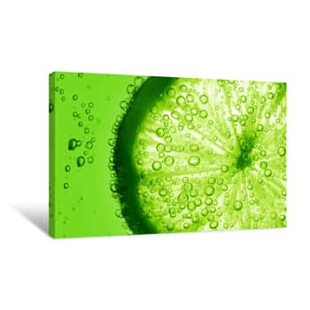 Image of Lime Slice Water Bubbles Canvas Print