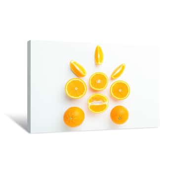 Image of Top View Of Slices And Whole Of Orange Fruits On Light Background  Composition Of Oranges Canvas Print