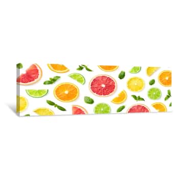 Image of Colorful Pattern Of Citrus Fruit Slices And Mint Leaves Canvas Print