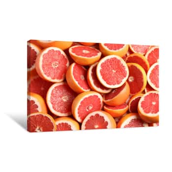 Image of Many Sliced Fresh Grapefruits As Background, Top View Canvas Print