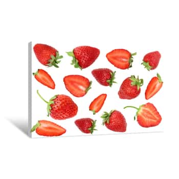 Image of Strawberries Isolated On White Background  Top View  Flat Lay Pattern Canvas Print