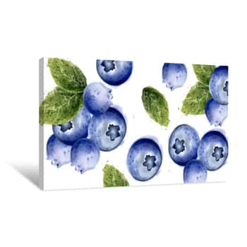 Image of Blueberries Background Vector Watercolor  Summer Delicious Fruits Cards Canvas Print