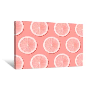 Image of Assorted Sliced Fruits Concept  Coral Color Background Canvas Print