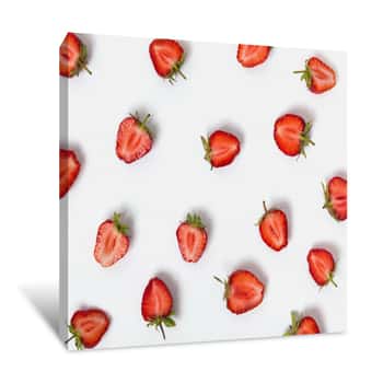 Image of Halves Of Strawberries On The White Background Canvas Print