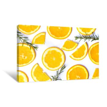 Image of Sliced Oranges With Rosemary Background Pattern Isolated Canvas Print