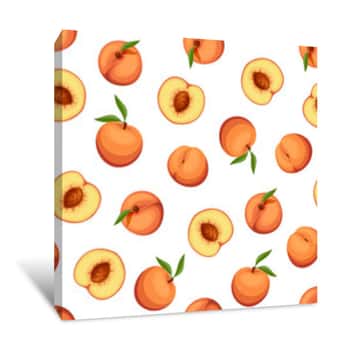 Image of Vector Seamless Background With Peaches On A White Background Canvas Print