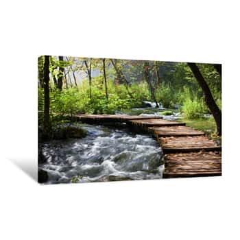 Image of Wooden Bridge Crossing Canvas Print